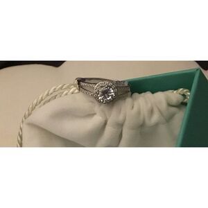 3Ct. Round & Pave Sim Diamond Halo Design Split Shank Engagement Ring Sz 9